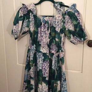 Hydrangea Print On/Off Shoulder Dress